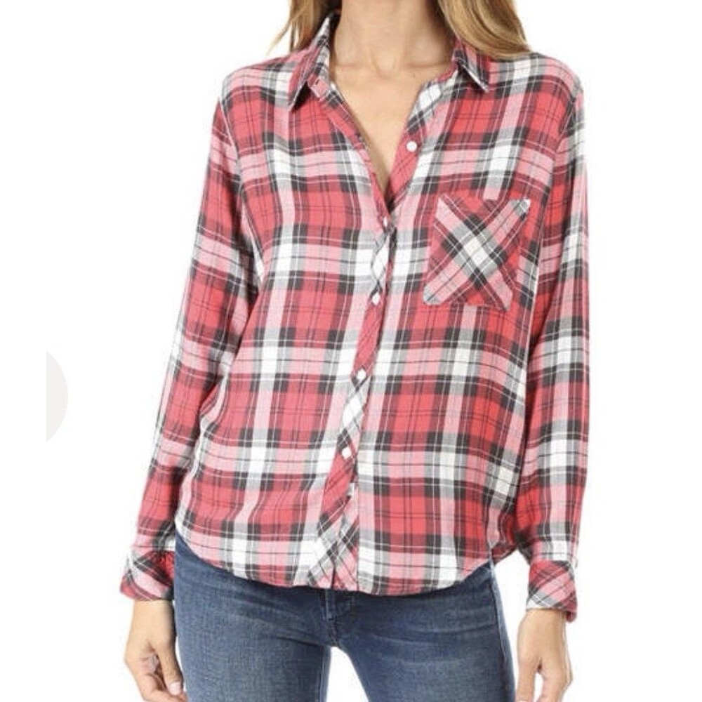 Rails Hunter Plaid Button-Down Shirt Red Black White Long Sleeve Country Rustic